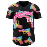Custom Black Pink-White Colorful Firepower 3D Pattern Design Authentic Baseball Jersey