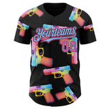Custom Black Pink-Light Blue Colorful Firepower 3D Pattern Design Authentic Baseball Jersey