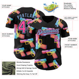 Custom Black Pink-Light Blue Colorful Firepower 3D Pattern Design Authentic Baseball Jersey