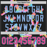 Custom Black Pink-Light Blue Colorful Firepower 3D Pattern Design Authentic Baseball Jersey