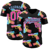 Custom Black Pink-Light Blue Colorful Firepower 3D Pattern Design Authentic Baseball Jersey