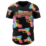 Custom Black Purple-Gold Colorful Firepower 3D Pattern Design Authentic Baseball Jersey
