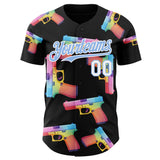 Custom Black Light Blue-White Colorful Firepower 3D Pattern Design Authentic Baseball Jersey