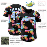 Custom Black Light Blue-White Colorful Firepower 3D Pattern Design Authentic Baseball Jersey