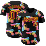 Custom Black Crimson-Gold Colorful Firepower 3D Pattern Design Authentic Baseball Jersey
