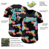 Custom Black Teal-White Colorful Firepower 3D Pattern Design Authentic Baseball Jersey