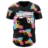 Custom Black White-Gray Colorful Firepower 3D Pattern Design Authentic Baseball Jersey