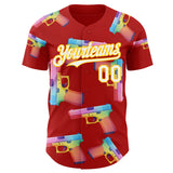 Custom Red White-Yellow Colorful Firepower 3D Pattern Design Authentic Baseball Jersey