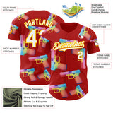 Custom Red White-Yellow Colorful Firepower 3D Pattern Design Authentic Baseball Jersey