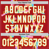 Custom Red White-Yellow Colorful Firepower 3D Pattern Design Authentic Baseball Jersey