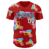 Custom Red Navy-White Colorful Firepower 3D Pattern Design Authentic Baseball Jersey