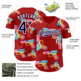 Custom Red Navy-White Colorful Firepower 3D Pattern Design Authentic Baseball Jersey