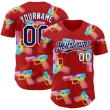 Custom Red Navy-White Colorful Firepower 3D Pattern Design Authentic Baseball Jersey