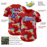 Custom Red Royal-White Colorful Firepower 3D Pattern Design Authentic Baseball Jersey