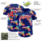 Custom Royal Red-White Colorful Firepower 3D Pattern Design Authentic Baseball Jersey