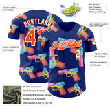 Custom Royal Orange-White Colorful Firepower 3D Pattern Design Authentic Baseball Jersey