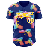 Custom Royal Yellow-White Colorful Firepower 3D Pattern Design Authentic Baseball Jersey
