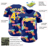 Custom Royal Yellow-White Colorful Firepower 3D Pattern Design Authentic Baseball Jersey