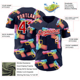Custom Navy Red-White Colorful Firepower 3D Pattern Design Authentic Baseball Jersey