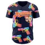 Custom Navy Orange-White Colorful Firepower 3D Pattern Design Authentic Baseball Jersey