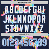 Custom Navy Light Blue-White Colorful Firepower 3D Pattern Design Authentic Baseball Jersey