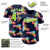 Custom Navy Neon Green-White Colorful Firepower 3D Pattern Design Authentic Baseball Jersey