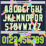 Custom Navy Neon Green-White Colorful Firepower 3D Pattern Design Authentic Baseball Jersey