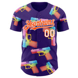 Custom Purple Orange-White Colorful Firepower 3D Pattern Design Authentic Baseball Jersey