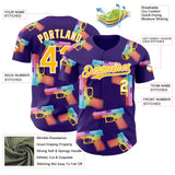 Custom Purple Gold-White Colorful Firepower 3D Pattern Design Authentic Baseball Jersey