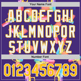 Custom Purple Gold-White Colorful Firepower 3D Pattern Design Authentic Baseball Jersey