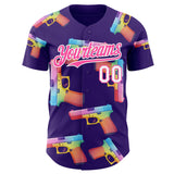 Custom Purple Pink-White Colorful Firepower 3D Pattern Design Authentic Baseball Jersey