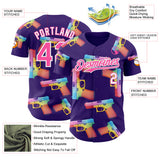 Custom Purple Pink-White Colorful Firepower 3D Pattern Design Authentic Baseball Jersey