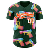 Custom Green Orange-White Colorful Firepower 3D Pattern Design Authentic Baseball Jersey
