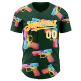 Custom Green Gold-White Colorful Firepower 3D Pattern Design Authentic Baseball Jersey