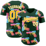Custom Green Gold-White Colorful Firepower 3D Pattern Design Authentic Baseball Jersey