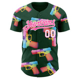 Custom Green Pink-White Colorful Firepower 3D Pattern Design Authentic Baseball Jersey