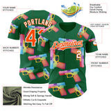 Custom Kelly Green Orange-White Colorful Firepower 3D Pattern Design Authentic Baseball Jersey