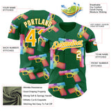 Custom Kelly Green Gold-White Colorful Firepower 3D Pattern Design Authentic Baseball Jersey