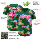 Custom Kelly Green Pink-White Colorful Firepower 3D Pattern Design Authentic Baseball Jersey