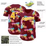 Custom Crimson Gold-White Colorful Firepower 3D Pattern Design Authentic Baseball Jersey