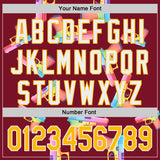 Custom Crimson Gold-White Colorful Firepower 3D Pattern Design Authentic Baseball Jersey