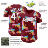 Custom Crimson White-Gray Colorful Firepower 3D Pattern Design Authentic Baseball Jersey