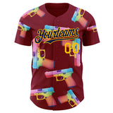 Custom Crimson Navy-Gold Colorful Firepower 3D Pattern Design Authentic Baseball Jersey