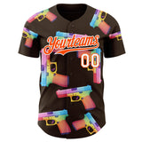 Custom Brown Orange-White Colorful Firepower 3D Pattern Design Authentic Baseball Jersey