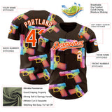 Custom Brown Orange-White Colorful Firepower 3D Pattern Design Authentic Baseball Jersey