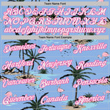 Custom Light Blue White-Pink Tropical Hawaii Palm Trees Summer Beach Flamingo Performance T-Shirt