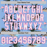 Custom Light Blue White-Pink Tropical Hawaii Palm Trees Summer Beach Flamingo Performance T-Shirt