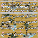 Custom Old Gold White-Black Tropical Hawaii Palm Trees Summer Beach Flamingo Performance T-Shirt
