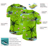 Custom Neon Green-Black Tropical Hawaii Palm Trees Summer Beach Flamingo Performance T-Shirt