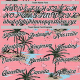 Custom Medium Pink Black-White Tropical Hawaii Palm Trees Summer Beach Flamingo Performance T-Shirt